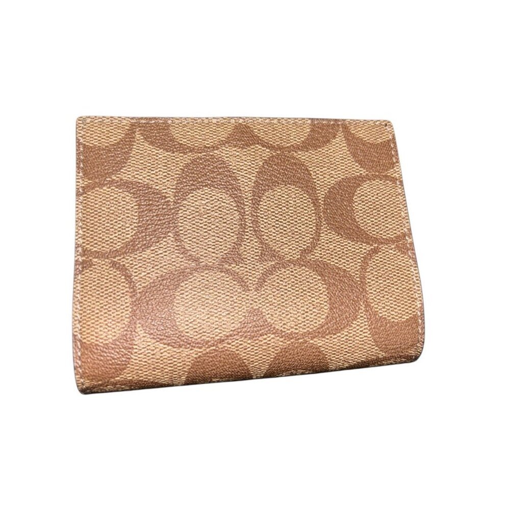 Coach Khaki Black‎ Wallet in Signature Canvas C7805 Bifold Classic Compact - Picture 3 of 7